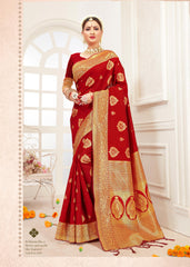 Saree Rouge Banarasi Art Soie Tissée Saree