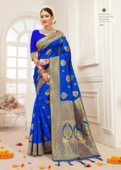 Saree bleu Banarasi Art soie tissée Saree
