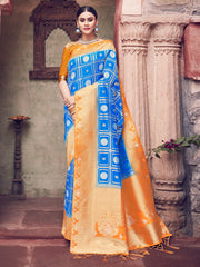 Sari tissé en soie d'art Banarasi bleu