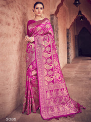 Sari tissé en soie d'art Banarasi rose