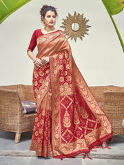 Sari tissé en soie d'art Banarasi rouge