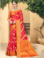 Sari tissé en soie d'art Banarasi rouge