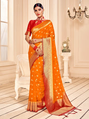 Sari tissé en soie d'art Banarasi orange
