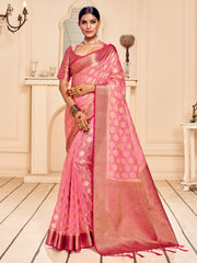 Sari tissé en soie d'art Banarasi rose
