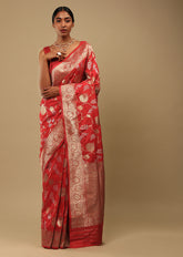 Sari tissé en soie d'art Banarasi rose