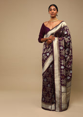 Sari tissé en soie d'art Banarasi violet
