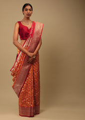 Sari tissé en soie d'art Banarasi orange