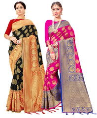 Lot de 2 saris tissés en soie artistique Banarasi