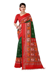 Sari vert en soie et coton imprimé