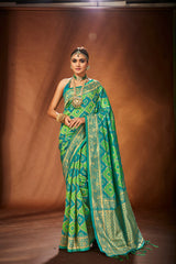 Sari tissé en soie d'art Banarasi vert