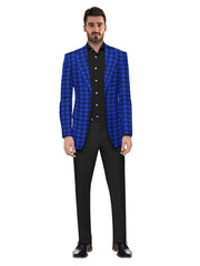 Veste de costume à deux boutons pour homme, bleu, imprimé à carreaux, revers crantés, coupe slim, blazer élégant