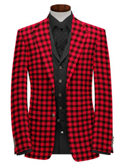 Veste de costume rouge à deux boutons pour homme, imprimé à carreaux, revers crantés, coupe slim, blazer élégant