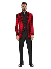 Veste de costume rouge à deux boutons pour homme, imprimé à carreaux, revers crantés, coupe slim, blazer élégant