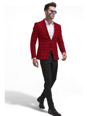 Veste de costume rouge à deux boutons pour homme, imprimé à carreaux, revers crantés, coupe slim, blazer élégant