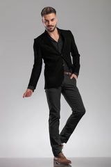 Veste de costume noire à deux boutons pour homme, tenue de soirée unie, revers cranté, coupe slim, blazer élégant