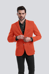 Orange Men's Two Button Dress Party Solid Suit Jacket Notched Lapel Slim Fit Stylish Blazer