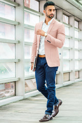 Veste de costume rose clair à deux boutons pour homme, tenue de soirée unie, revers crantés, coupe slim, blazer élégant