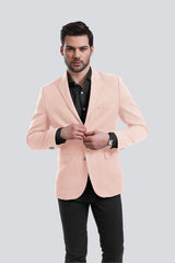 Veste de costume rose clair à deux boutons pour homme, tenue de soirée unie, revers crantés, coupe slim, blazer élégant