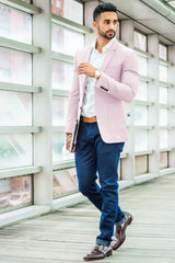 Veste de costume rose clair à deux boutons pour homme, tenue de soirée unie, revers crantés, coupe slim, blazer élégant