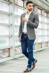 Veste de costume grise à deux boutons pour homme, tenue de soirée unie, revers cranté, coupe slim, blazer élégant