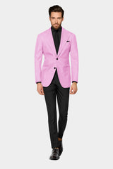 Veste de costume rose à deux boutons pour homme, tenue de soirée unie, revers cranté, coupe slim, blazer élégant