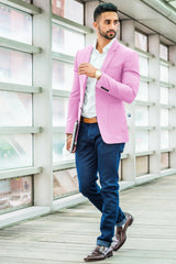 Veste de costume rose à deux boutons pour homme, tenue de soirée unie, revers cranté, coupe slim, blazer élégant