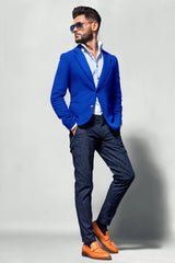 Veste de costume bleu à deux boutons pour homme, tenue de soirée unie, revers cranté, coupe slim, blazer élégant