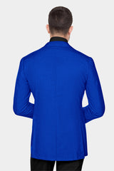 Veste de costume bleu à deux boutons pour homme, tenue de soirée unie, revers cranté, coupe slim, blazer élégant
