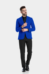 Veste de costume bleu à deux boutons pour homme, tenue de soirée unie, revers cranté, coupe slim, blazer élégant