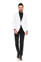 Veste de costume blanche à deux boutons pour homme, tenue de soirée unie, revers cranté, coupe slim, blazer élégant