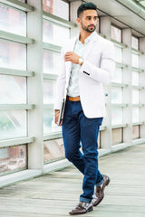 Veste de costume blanche à deux boutons pour homme, tenue de soirée unie, revers cranté, coupe slim, blazer élégant