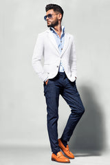 Veste de costume blanche à deux boutons pour homme, tenue de soirée unie, revers cranté, coupe slim, blazer élégant