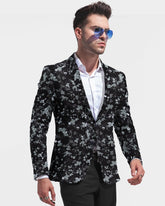 Veste de costume noire à deux boutons pour homme, imprimé floral, revers cranté, coupe slim, blazer élégant