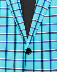 Veste de costume à deux boutons pour homme, bleu ciel, imprimé à carreaux, revers crantés, coupe slim, blazer élégant