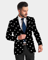Veste de costume noire à deux boutons pour homme, imprimé à pois, revers crantés, coupe slim, blazer élégant