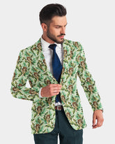 Veste de costume à deux boutons pour homme, verte, à imprimé feuilles, revers crantés, coupe slim, blazer élégant