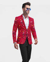 Red Men's Two Button Dress Party Animal Print Suit Jacket Notched Lapel Slim Fit Stylish Blazer