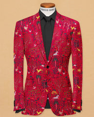 Veste de costume rouge à deux boutons pour homme, imprimé animal, revers cranté, coupe slim, blazer élégant