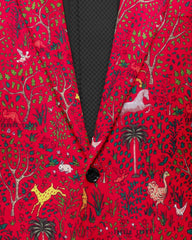 Veste de costume rouge à deux boutons pour homme, imprimé animal, revers cranté, coupe slim, blazer élégant
