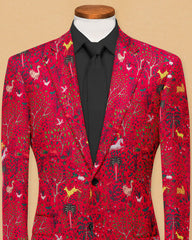 Veste de costume rouge à deux boutons pour homme, imprimé animal, revers cranté, coupe slim, blazer élégant