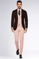 Dark Brown Men's Two Button Dress Party Checks Print Suit Jacket Notched Lapel Slim Fit Stylish Blazer