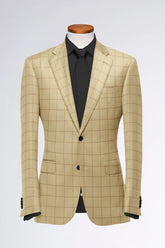 Veste de costume beige à deux boutons pour homme, imprimé à carreaux, revers crantés, coupe slim, blazer élégant