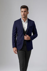 Dark Blue Men's Party Checkered Suit Jacket Slim Fit Blazer