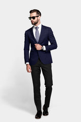 Dark Blue Men's Party Checkered Suit Jacket Slim Fit Blazer