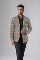 Veste de costume à carreaux marron bleu pour homme, blazer slim fit