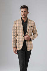 Veste de costume à carreaux pour homme en or rose, coupe slim