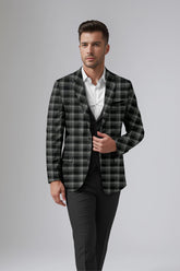 Veste de costume à carreaux noire et grise pour homme, blazer slim fit