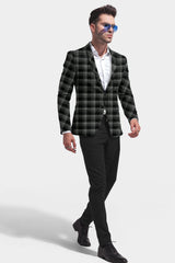 Veste de costume à carreaux noire et grise pour homme, blazer slim fit