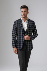 Veste de costume à carreaux bleu foncé gris pour homme