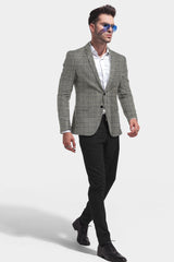 Veste de costume à carreaux pour homme en argent pâle, blazer slim fit